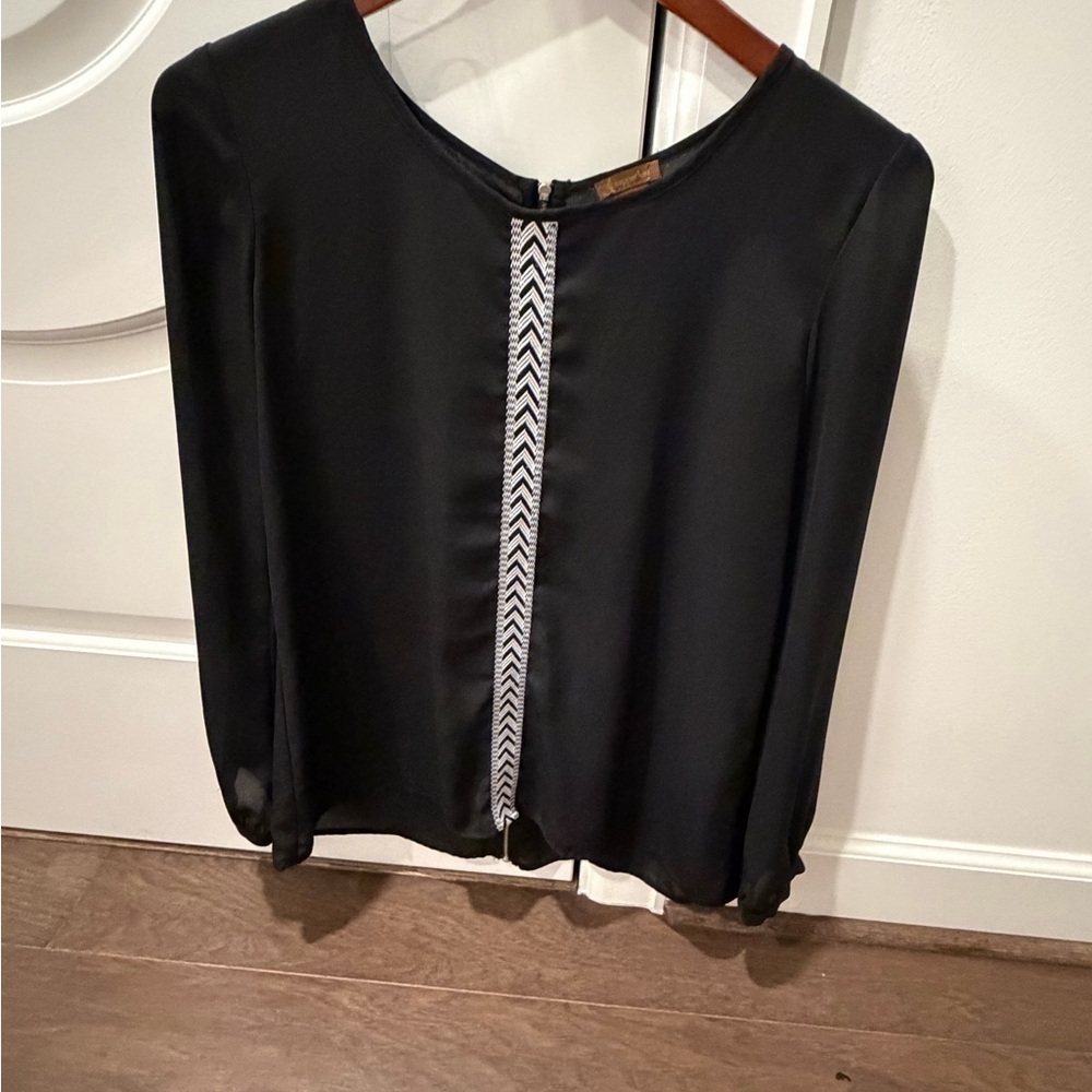 Copper Key Black Blouse with Chevron Detail